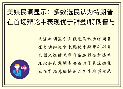 美媒民调显示：多数选民认为特朗普在首场辩论中表现优于拜登(特朗普与选民互动视频)